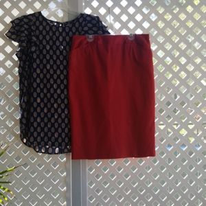 Red Textured Skirt